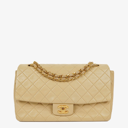 Chanel Classic Single Flap Tasche aus gestepptem Lammleder in Neutral Beige mit 24K vergoldeter Hardware