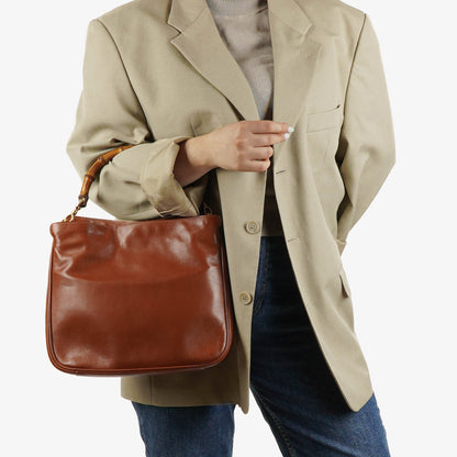 Gucci Bamboo Top Handle Hobo Bag aus braunem Leder
