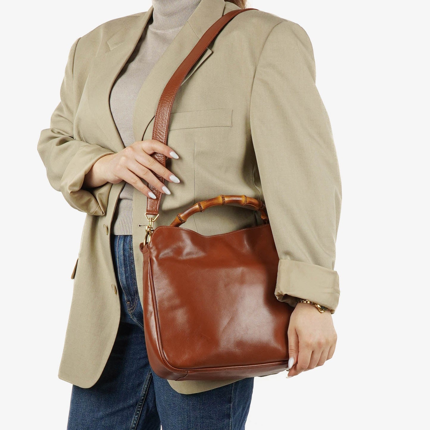Gucci Bamboo Top Handle Hobo Bag aus braunem Leder