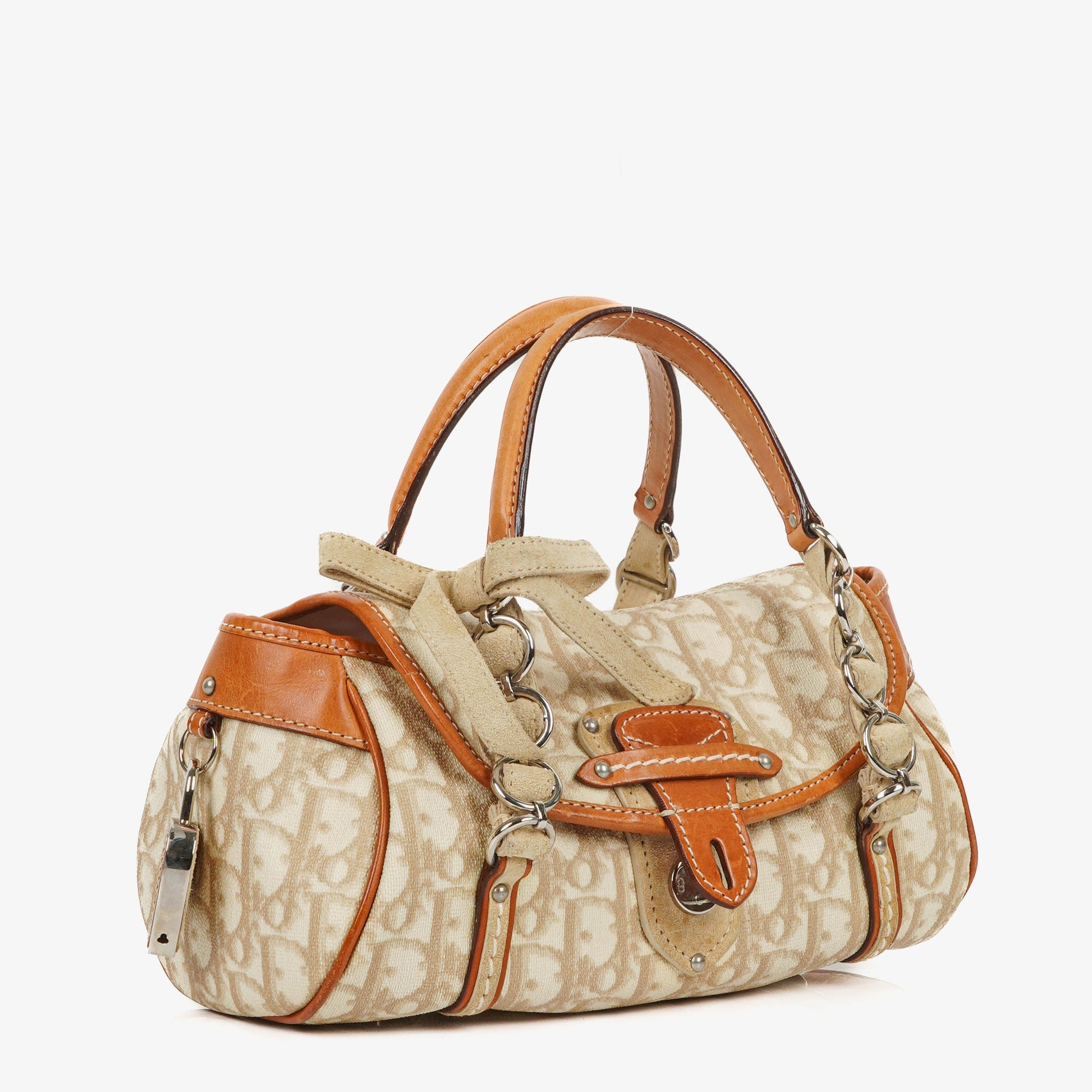 Christian Dior Romantique Trotter Monogramm Tasche aus beschichtetem Canvas in Tan