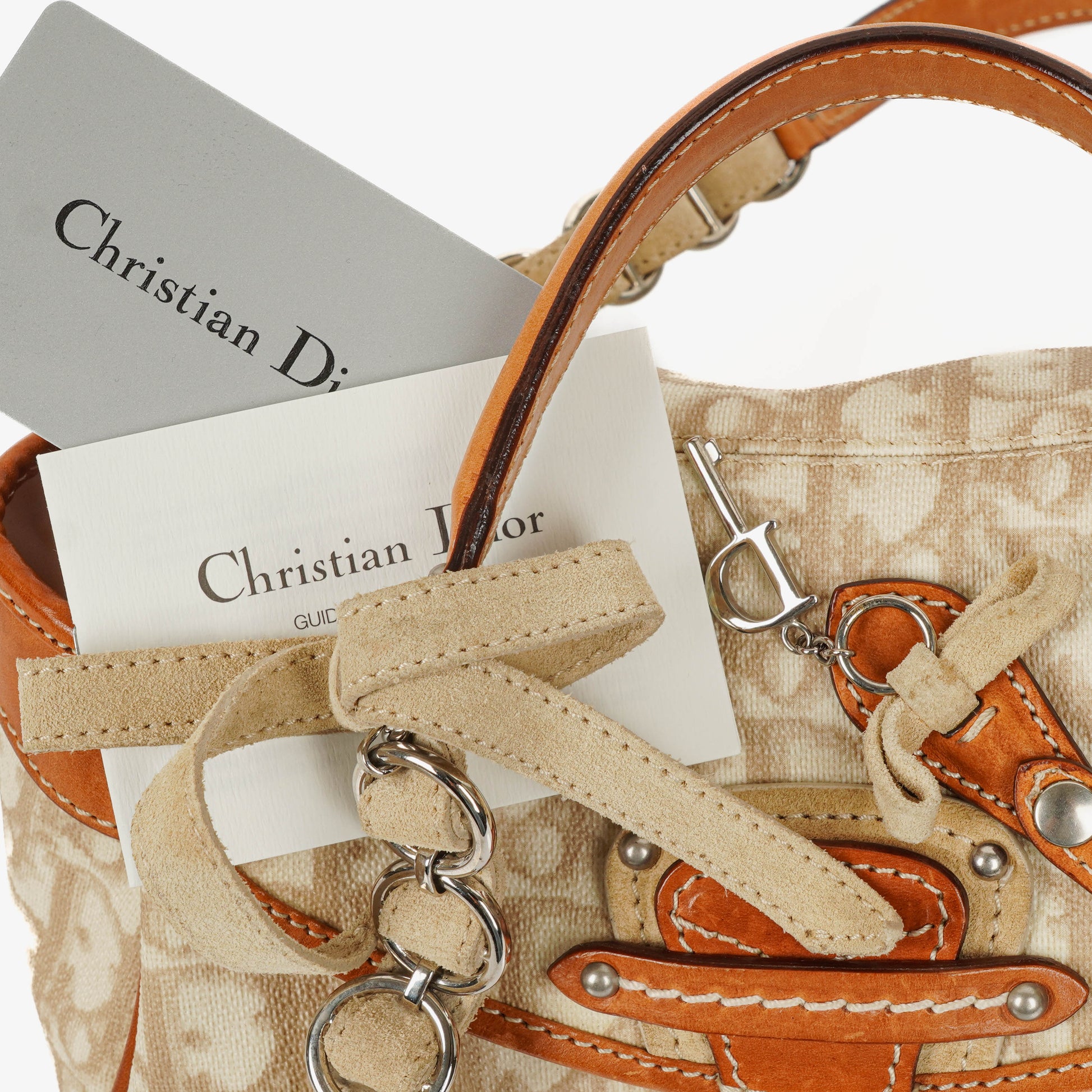 Christian Dior Romantique Trotter Monogramm Tasche aus beschichtetem Canvas in Tan