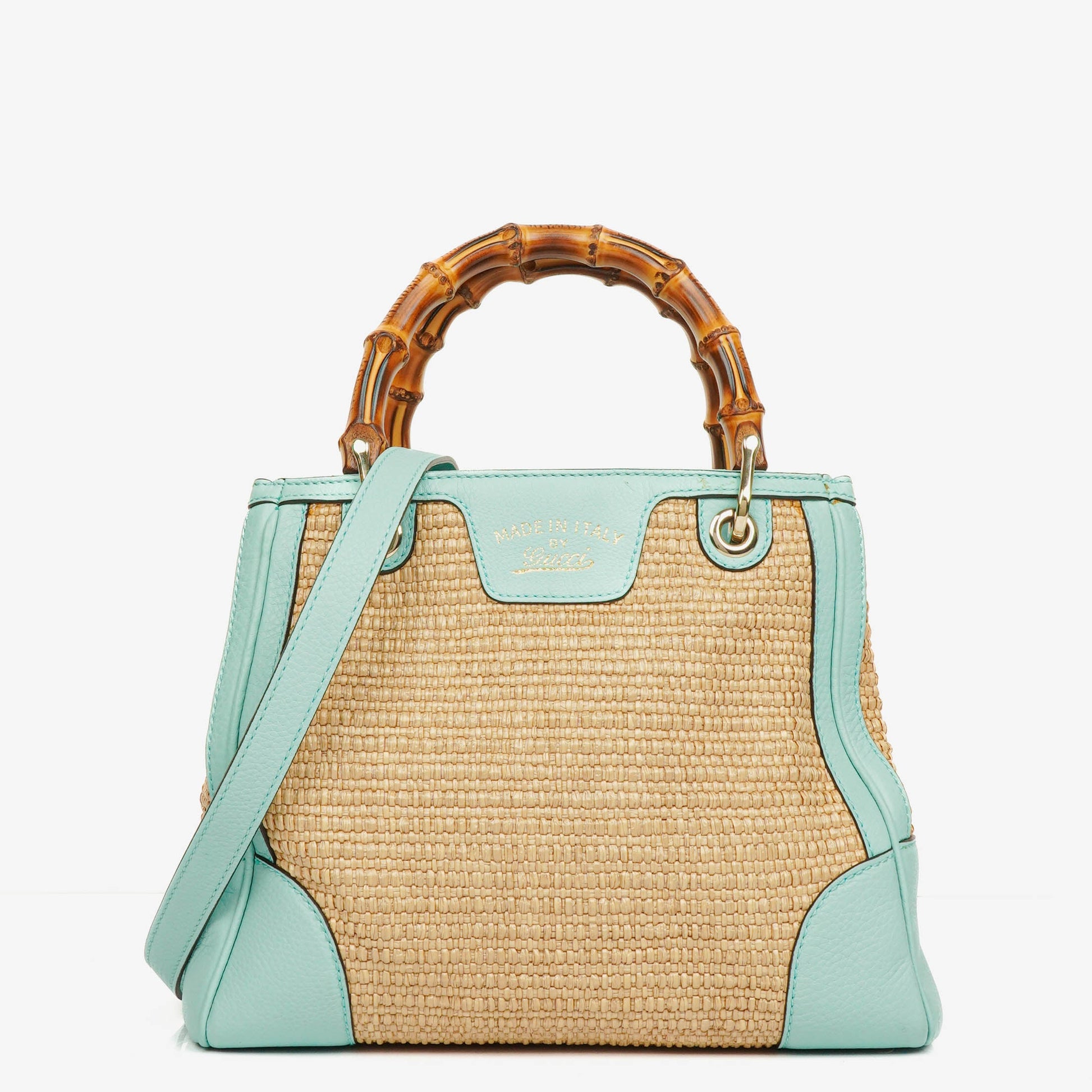 Gucci Bamboo Shopper Tote Bag aus geflochtenem Stroh und Leder
