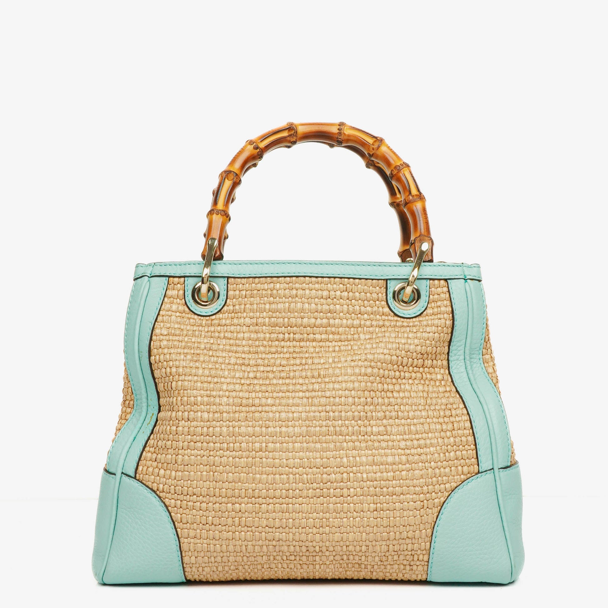 Gucci Bamboo Shopper Tote Bag aus geflochtenem Stroh und Leder