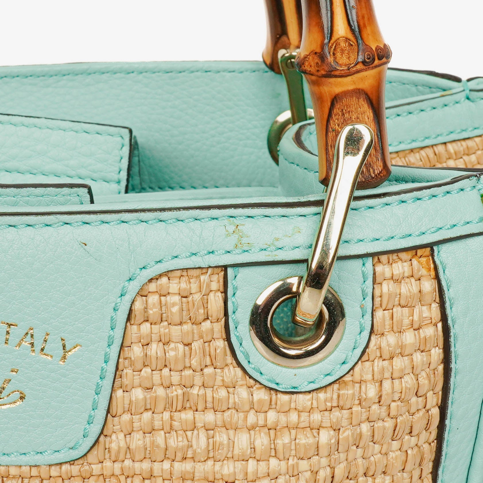 Gucci Bamboo Shopper Tote Bag aus geflochtenem Stroh und Leder