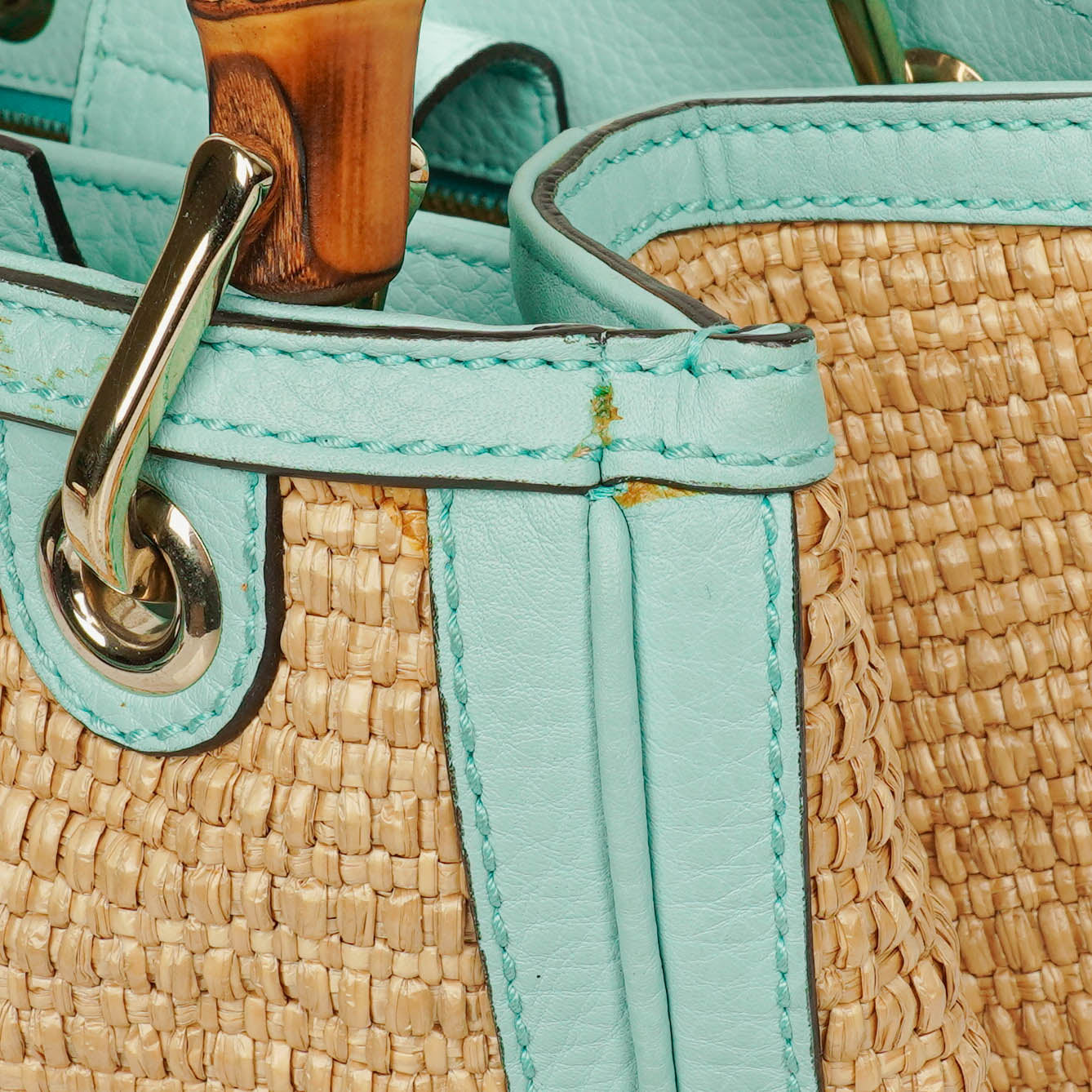 Gucci Bamboo Shopper Tote Bag aus geflochtenem Stroh und Leder