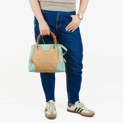 Gucci Bamboo Shopper Tote Bag aus geflochtenem Stroh und Leder