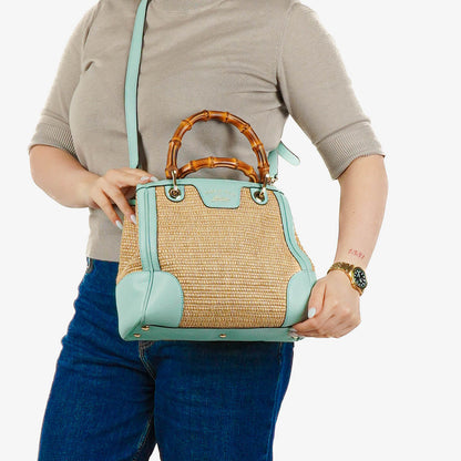 Gucci Bamboo Shopper Tote Bag aus geflochtenem Stroh und Leder