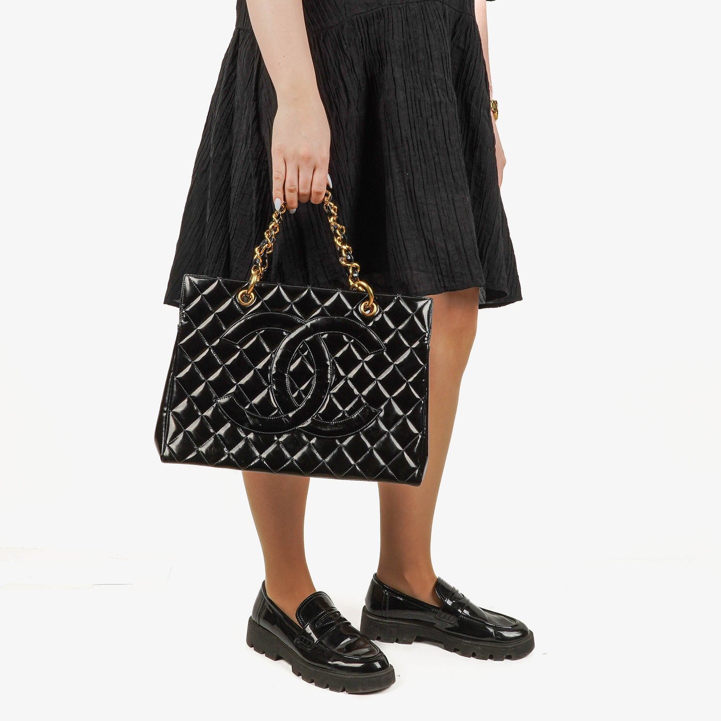 Chanel Grand Shopping Tote aus gestepptem Lammleder mit goldfarbener Hardware