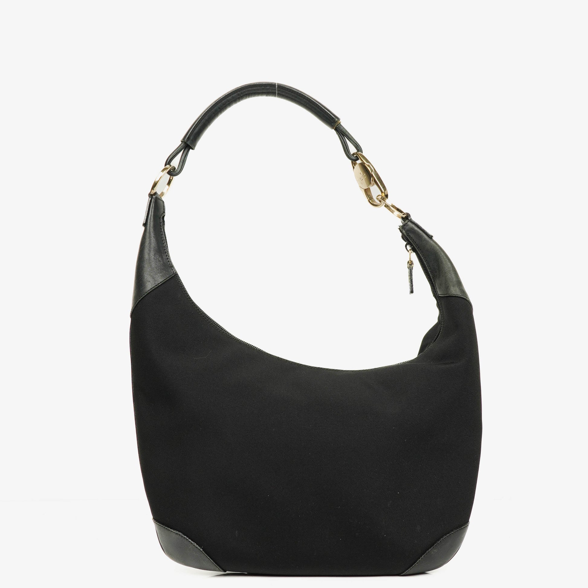 Gucci Hobo Bag aus schwarzem Nylon und Leder mit geflochtenem Griff und Ring