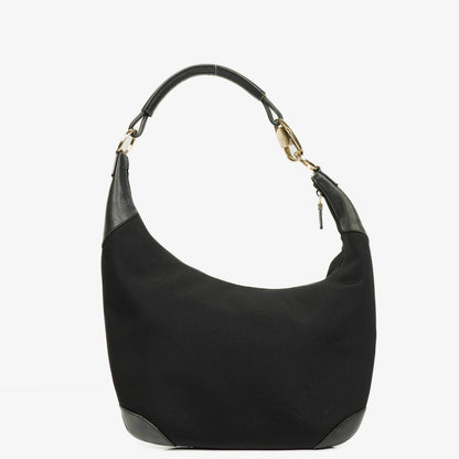Gucci Hobo Bag aus schwarzem Nylon und Leder mit geflochtenem Griff und Ring