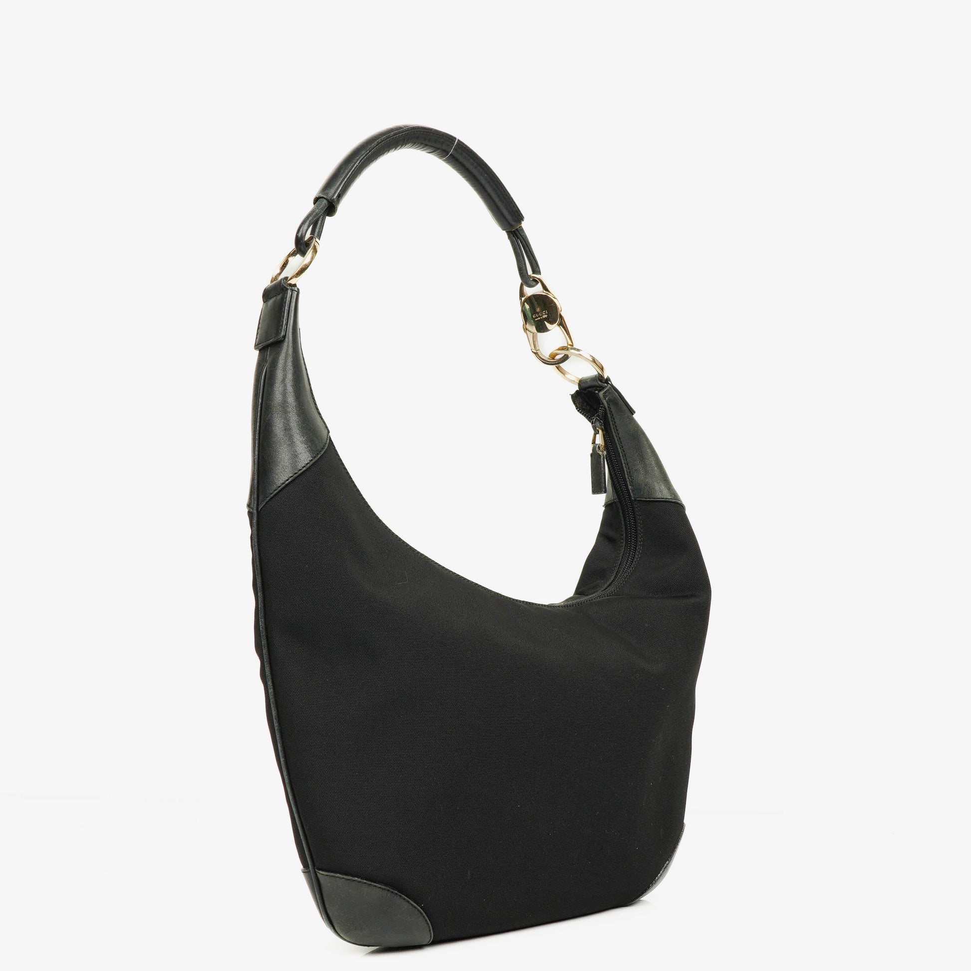 Gucci Hobo Bag aus schwarzem Nylon und Leder mit geflochtenem Griff und Ring