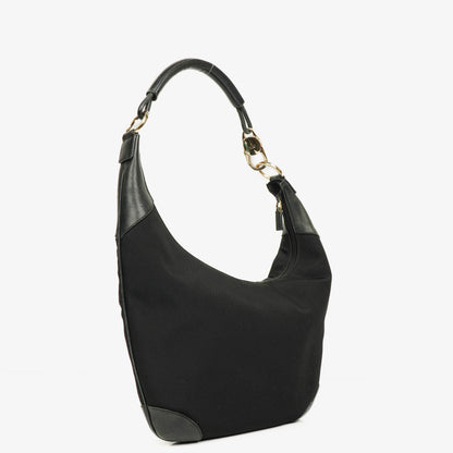 Gucci Hobo Bag aus schwarzem Nylon und Leder mit geflochtenem Griff und Ring