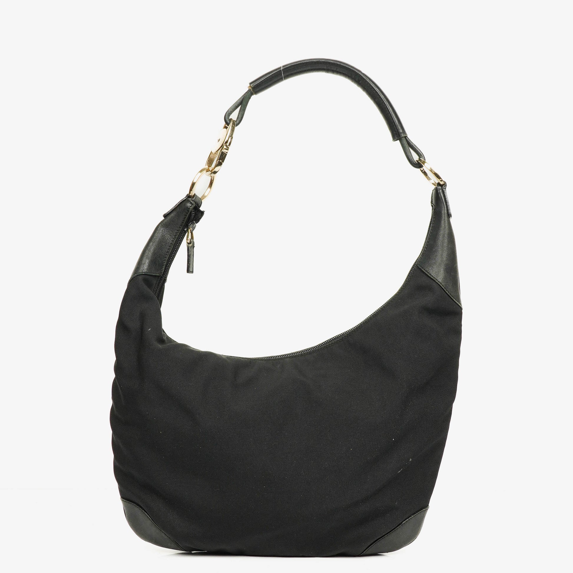 Gucci Hobo Bag aus schwarzem Nylon und Leder mit geflochtenem Griff und Ring