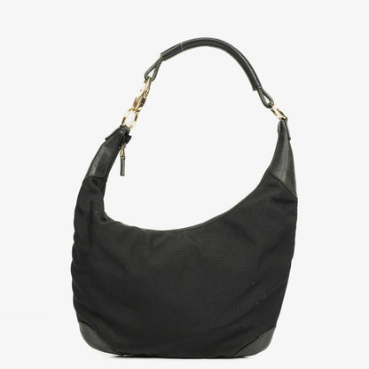Gucci Hobo Bag aus schwarzem Nylon und Leder mit geflochtenem Griff und Ring