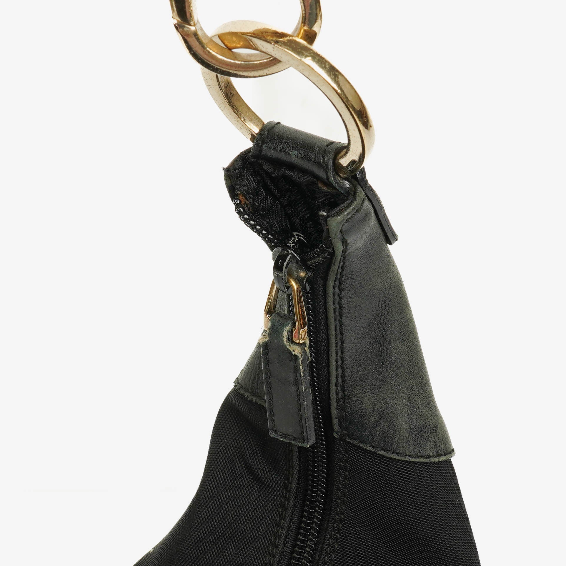 Gucci Hobo Bag aus schwarzem Nylon und Leder mit geflochtenem Griff und Ring