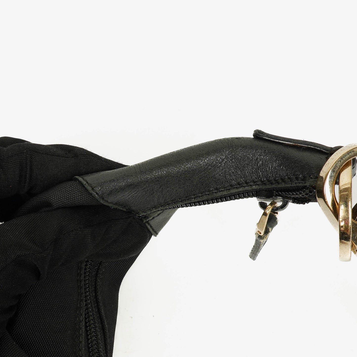 Gucci Hobo Bag aus schwarzem Nylon und Leder mit geflochtenem Griff und Ring