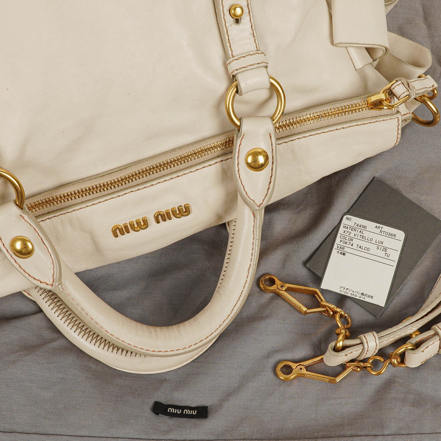 Miu Miu Vitello Lux Bow Talco Satchel Tasche