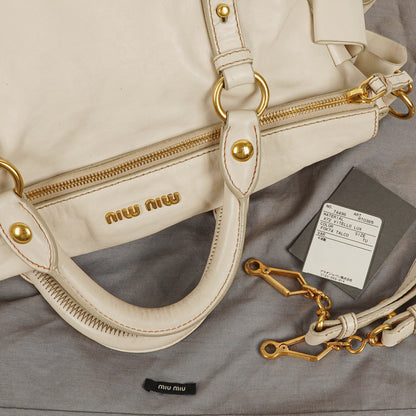 Miu Miu Vitello Lux Bow Talco Satchel Tasche