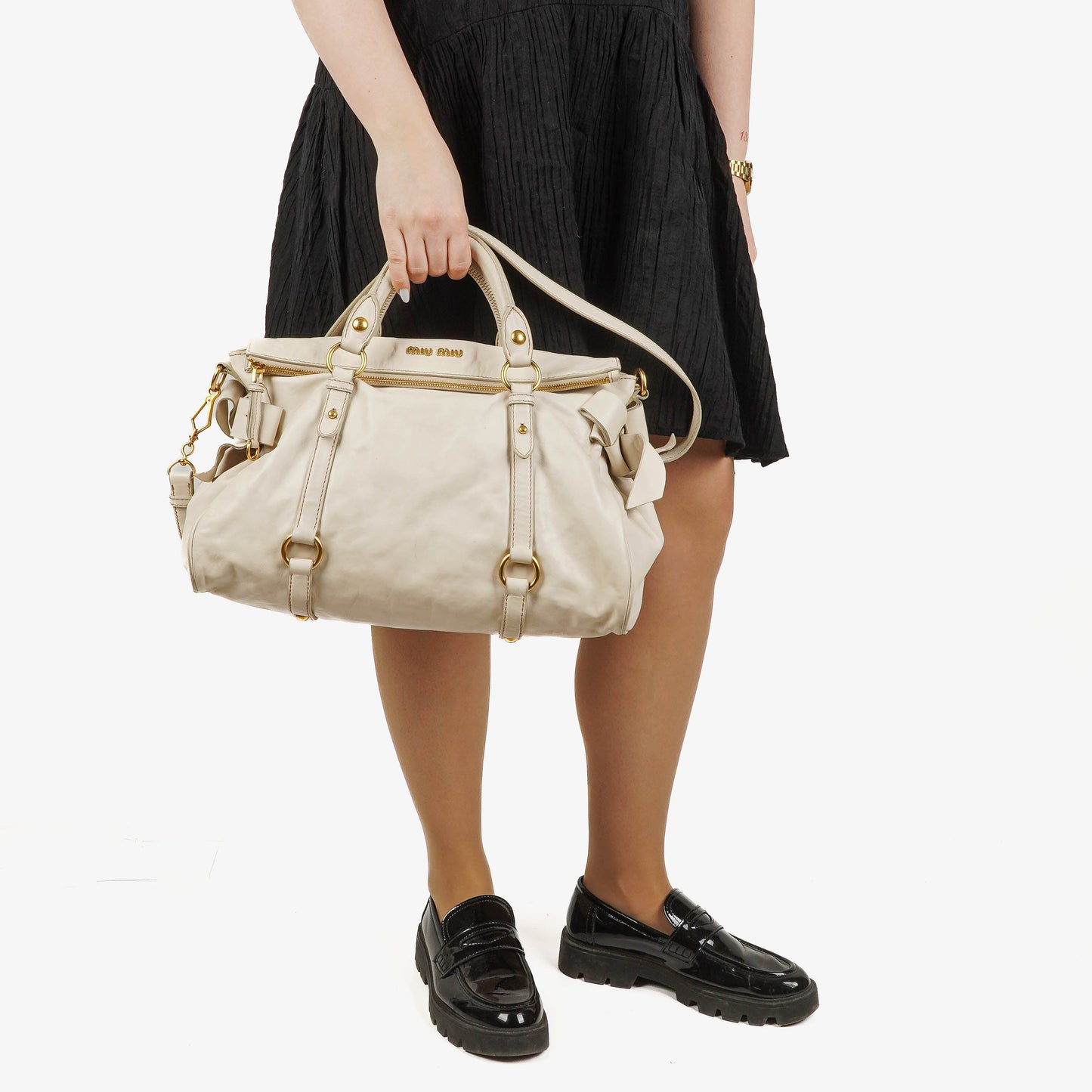 Miu Miu Vitello Lux Bow Talco Satchel Tasche