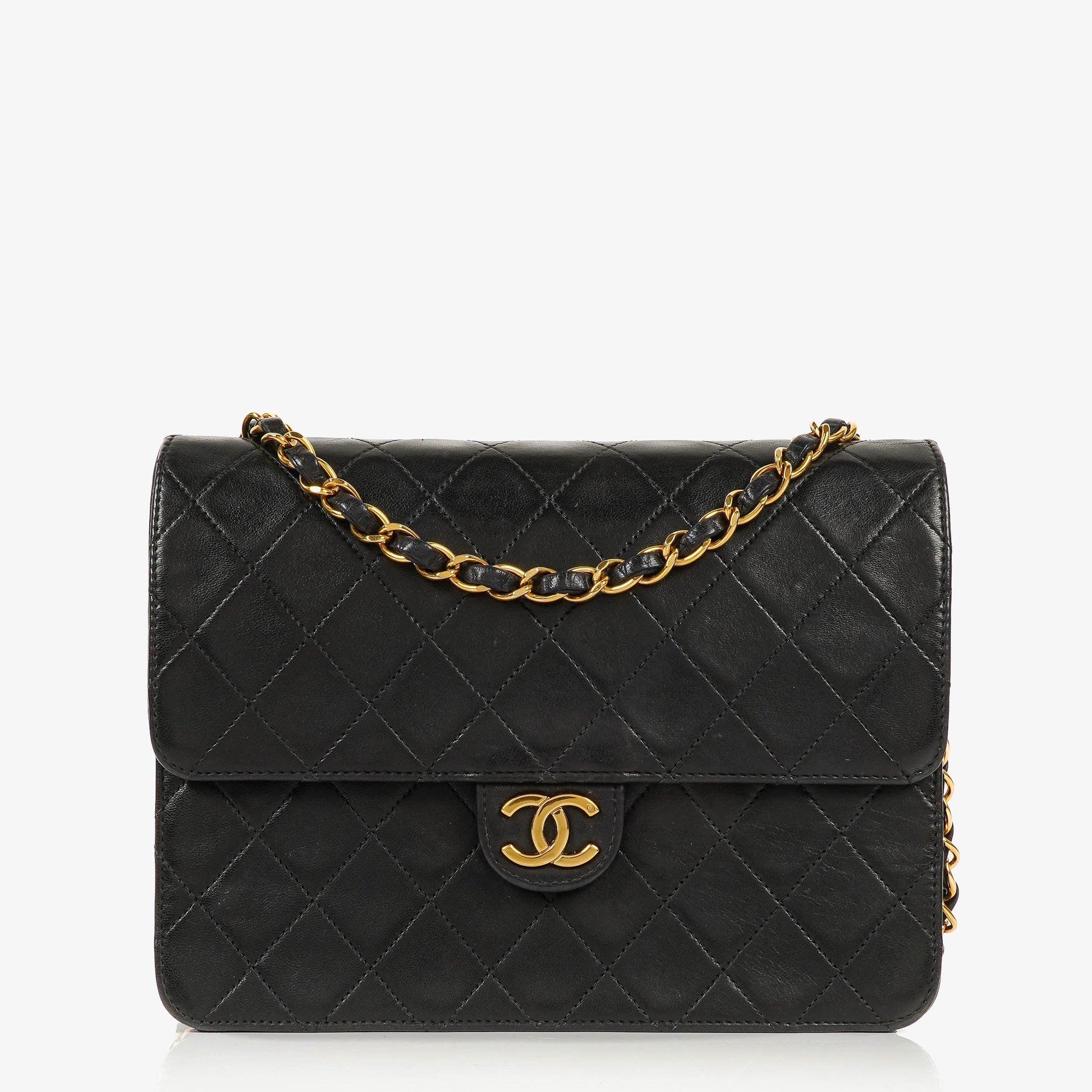 Chanel Small Classic Single Flap Tasche aus schwarzem gestepptem Lammleder mit 24K vergoldeter Hardware