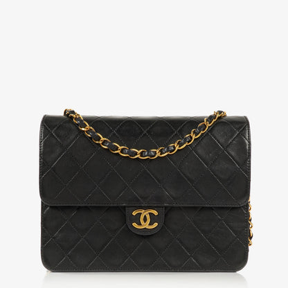 Chanel Small Classic Single Flap Tasche aus schwarzem gestepptem Lammleder mit 24K vergoldeter Hardware