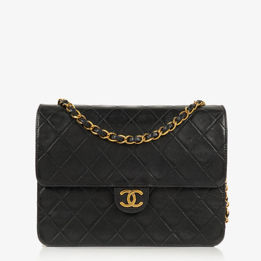 Chanel Small Classic Single Flap Tasche aus schwarzem gestepptem Lammleder mit 24K vergoldeter Hardware
