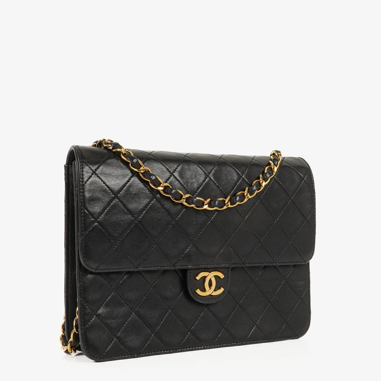 Chanel Small Classic Single Flap Tasche aus schwarzem gestepptem Lammleder mit 24K vergoldeter Hardware