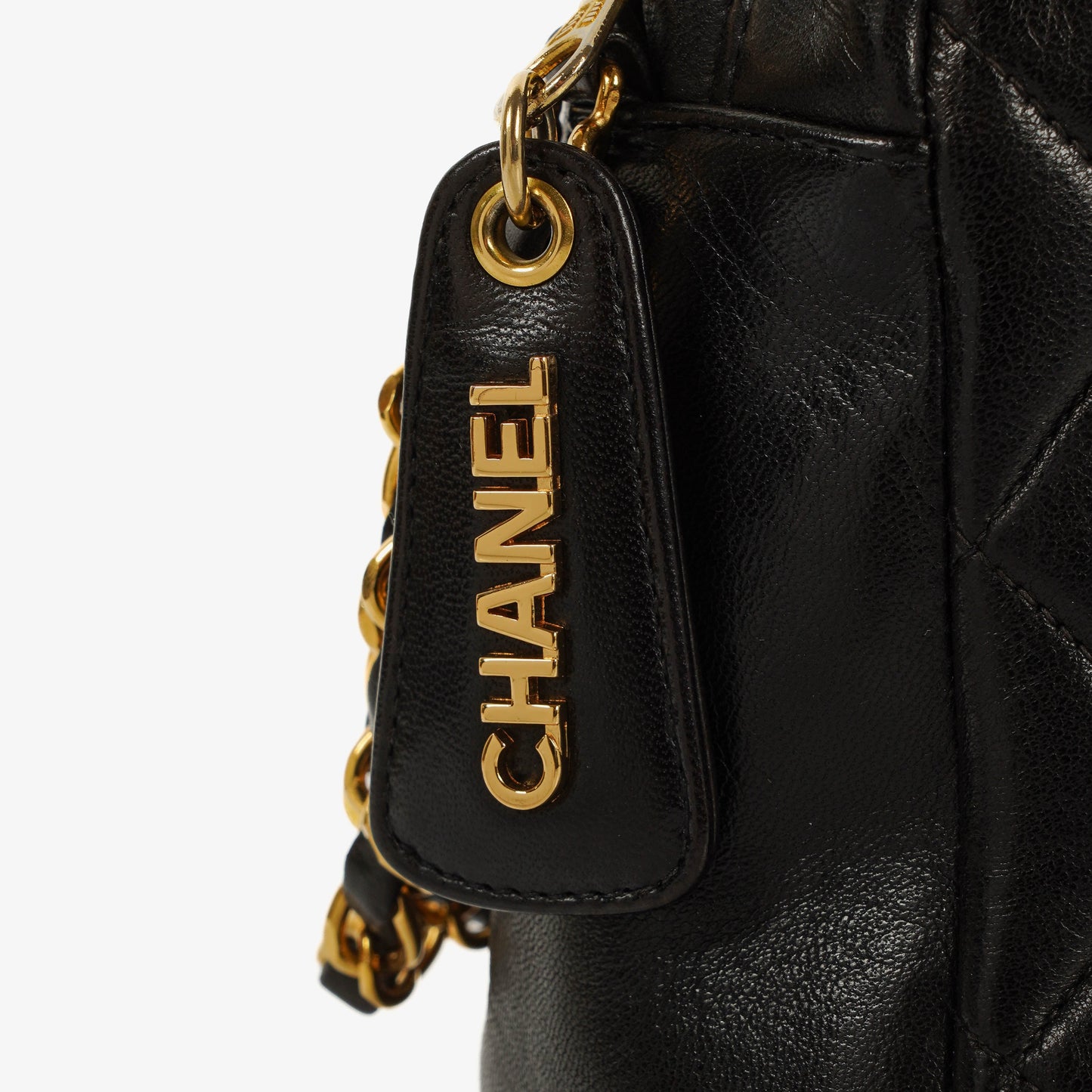 Chanel Vintage Camera Bag mit Fronttasche aus schwarzem gestepptem Leder mit 24K vergoldeter Hardware