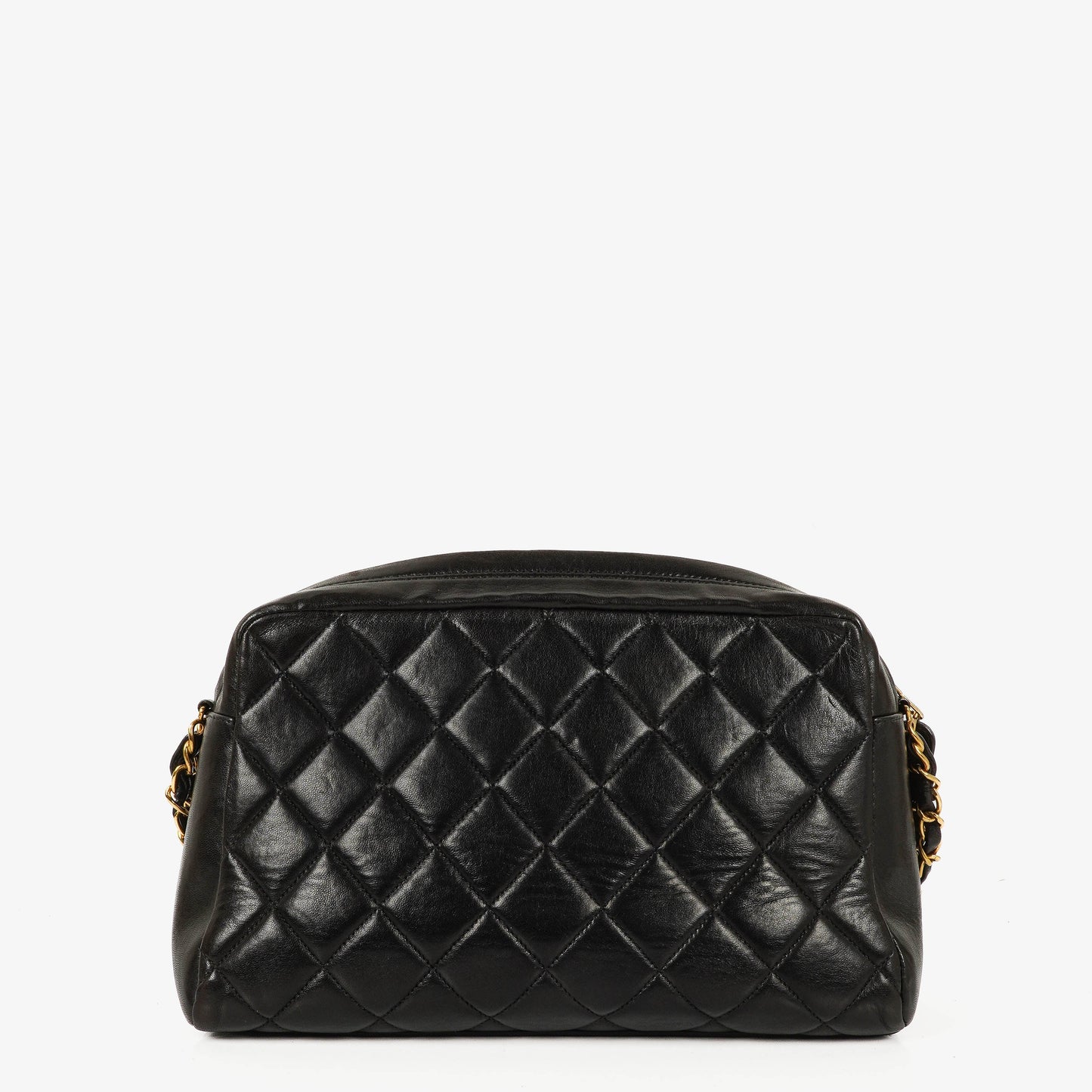 Chanel Vintage Camera Bag mit Fronttasche aus schwarzem gestepptem Leder mit 24K vergoldeter Hardware