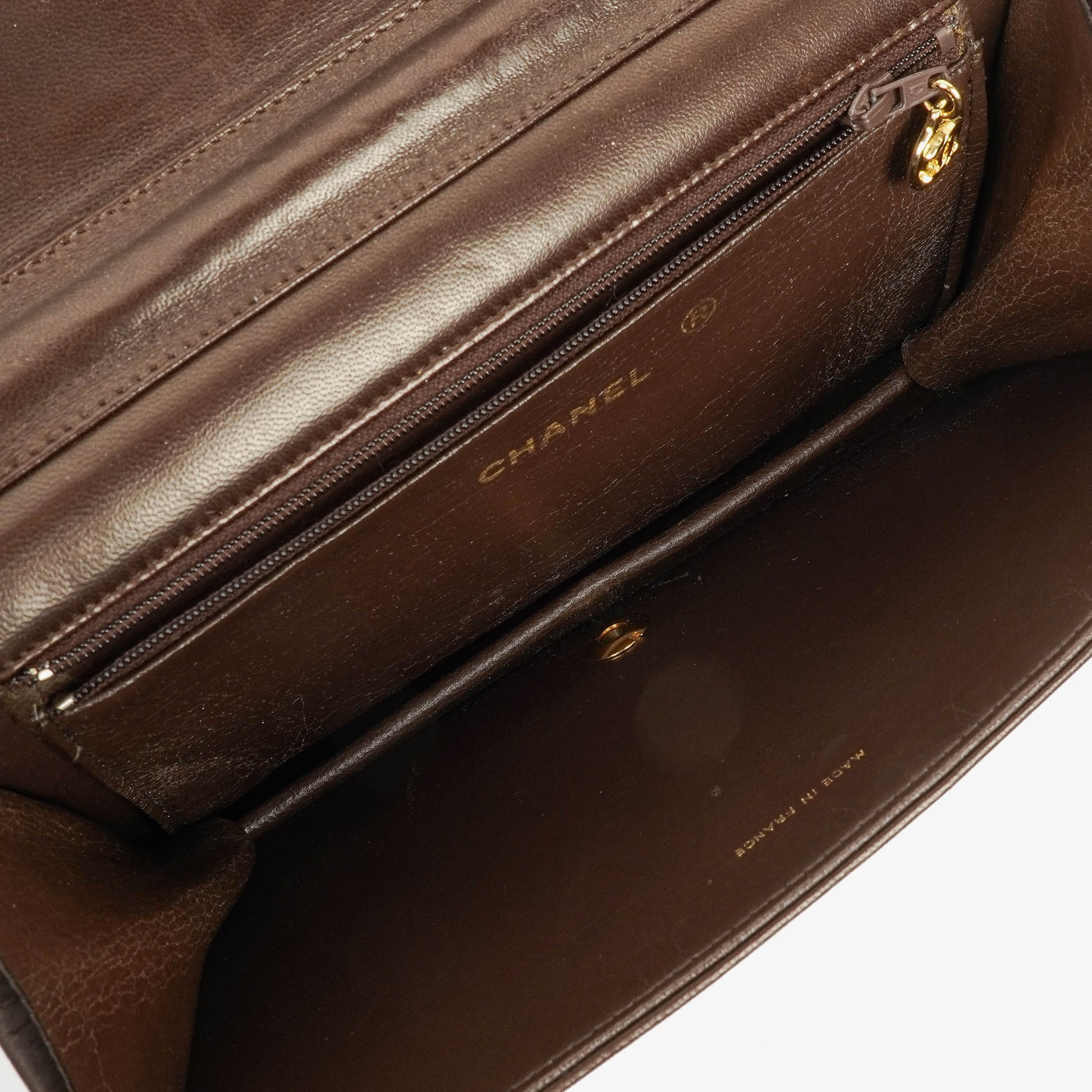 Chanel Classic Full Flap Tasche aus braunem gestepptem Lammleder mit 24K vergoldeter Hardware