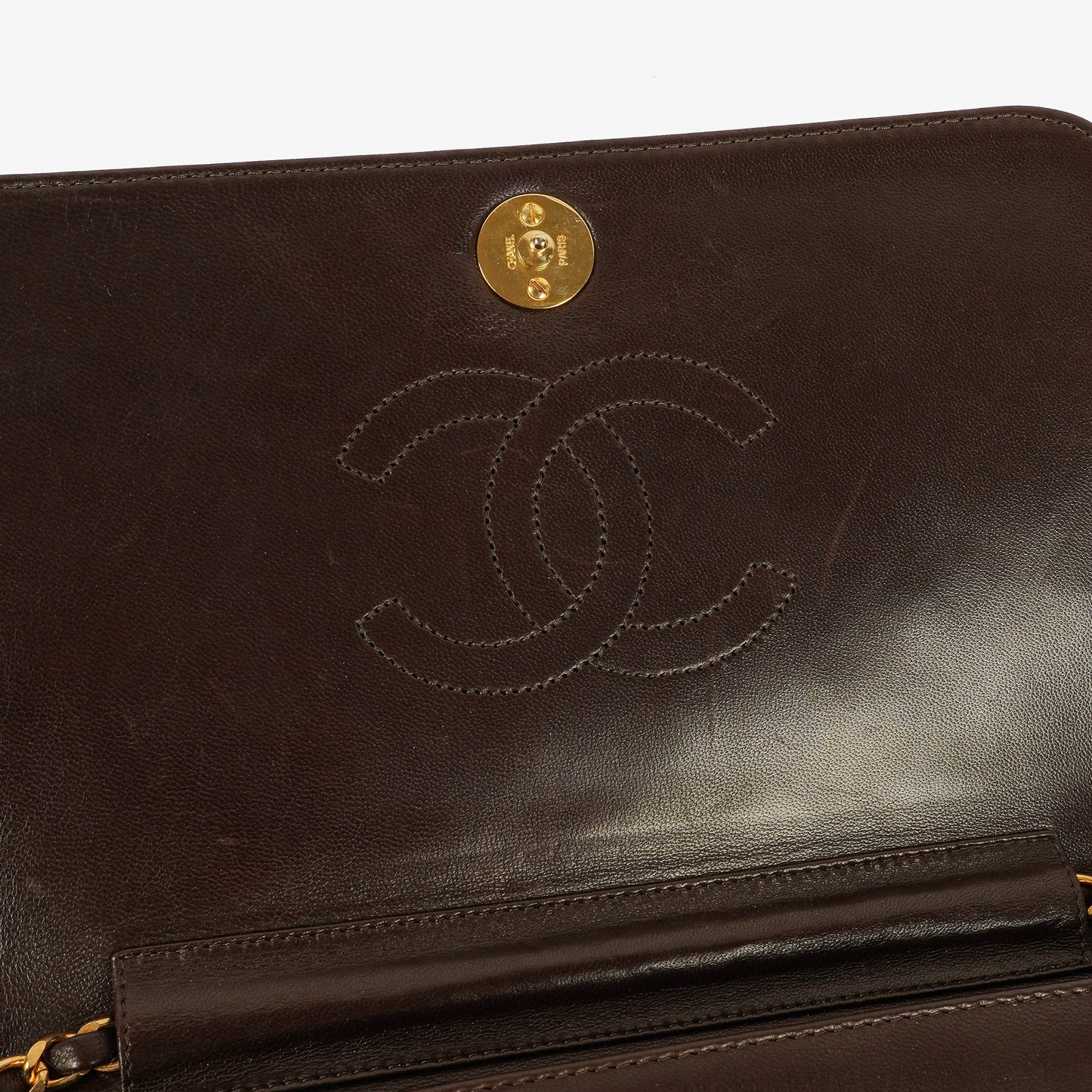 Chanel Classic Full Flap Tasche aus braunem gestepptem Lammleder mit 24K vergoldeter Hardware