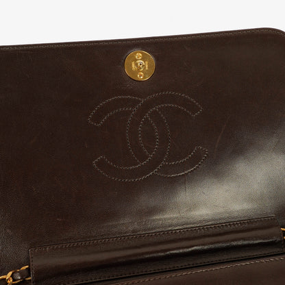 Chanel Classic Full Flap Tasche aus braunem gestepptem Lammleder mit 24K vergoldeter Hardware