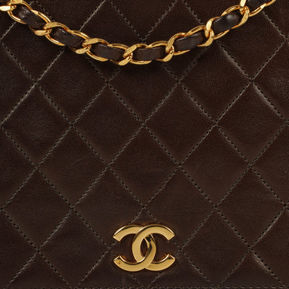 Chanel Classic Full Flap Tasche aus braunem gestepptem Lammleder mit 24K vergoldeter Hardware