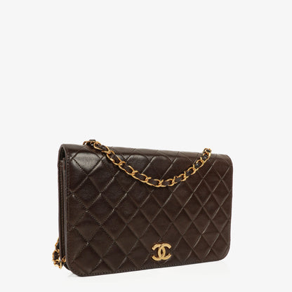 Chanel Classic Full Flap Tasche aus braunem gestepptem Lammleder mit 24K vergoldeter Hardware