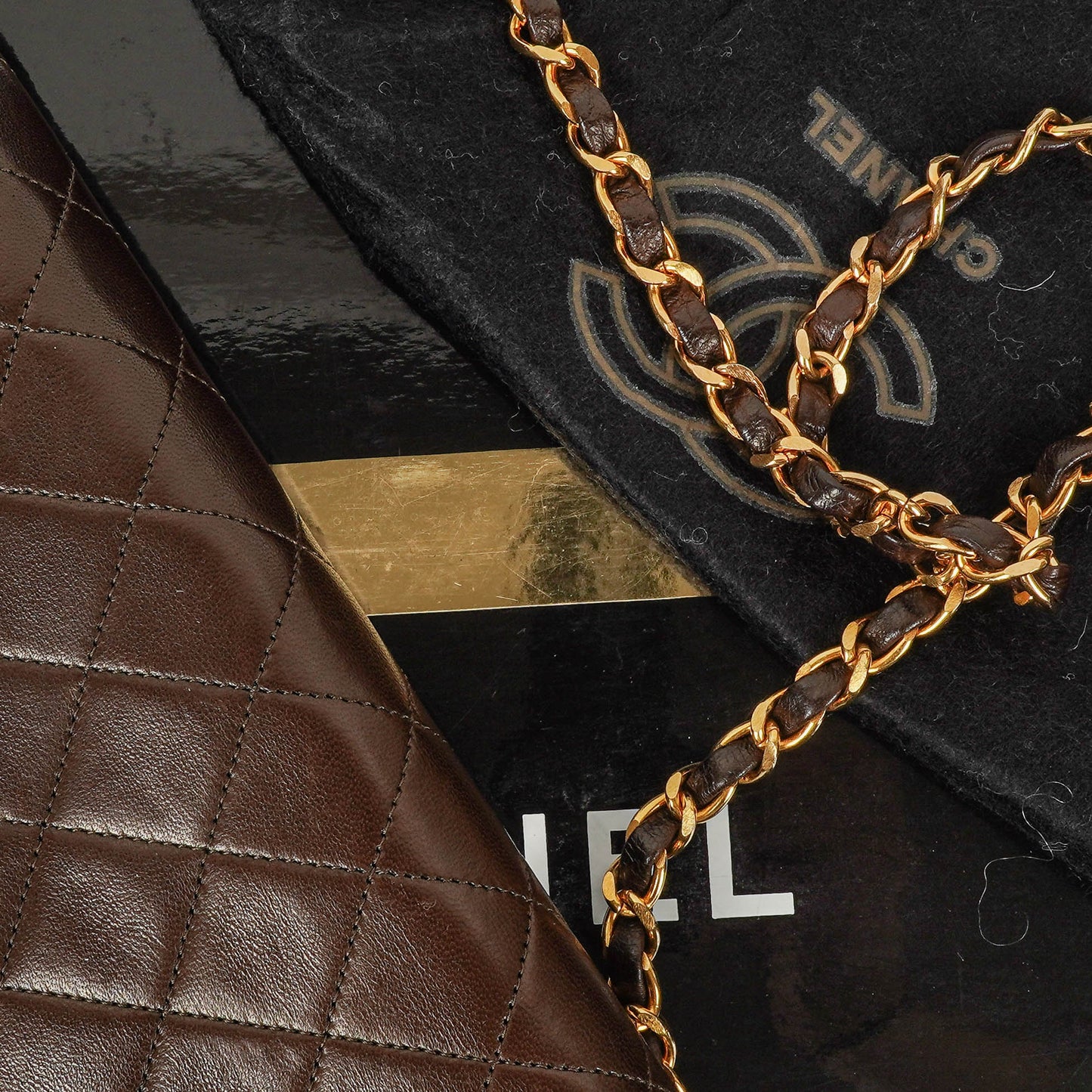 Chanel Classic Full Flap Tasche aus braunem gestepptem Lammleder mit 24K vergoldeter Hardware