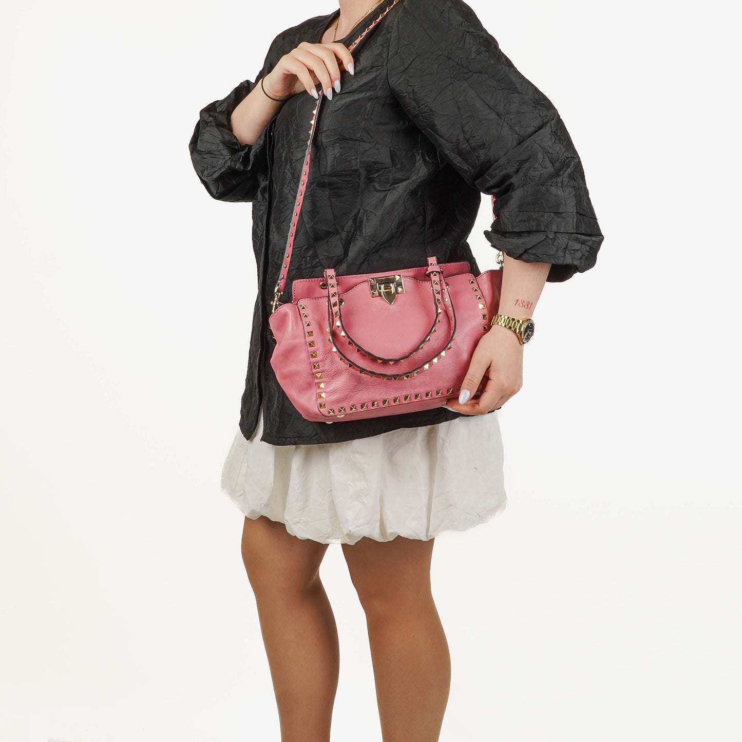 Valentino Garavani Rockstud Kleine Trapez Tote-Tasche aus pinkem Leder