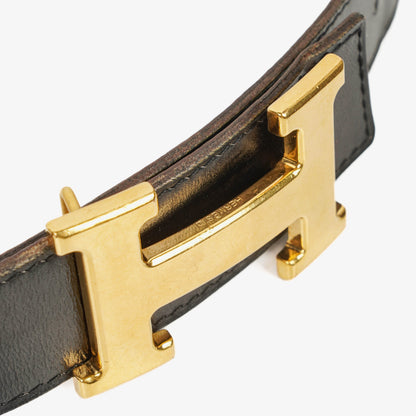 Hermès 30 mm H-Gürtel aus schwarzem Boxleder mit goldfarbener Hardware