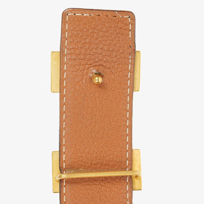 Hermès 30 mm H-Gürtel aus schwarzem Boxleder mit goldfarbener Hardware