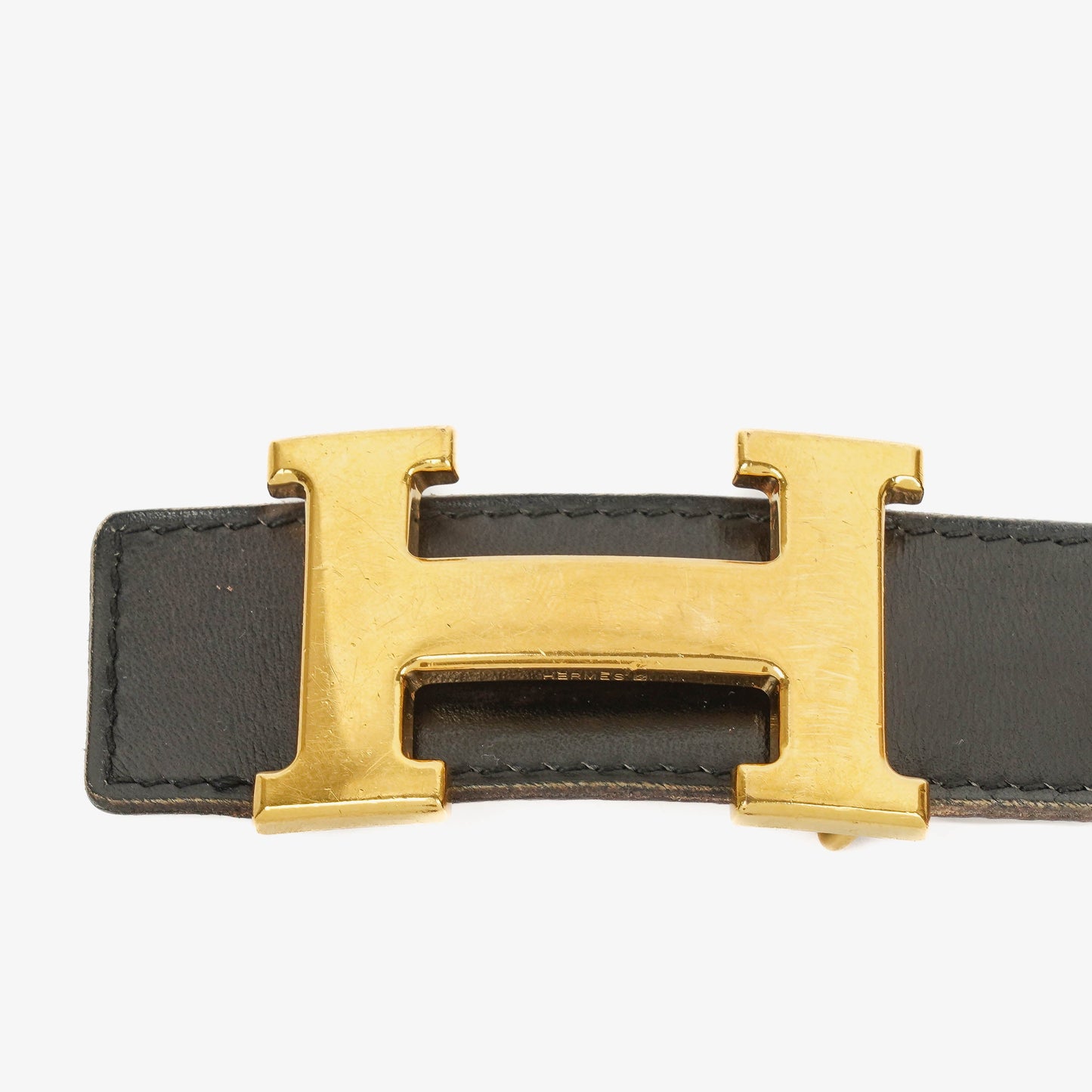 Hermès 30 mm H-Gürtel aus schwarzem Boxleder mit goldfarbener Hardware