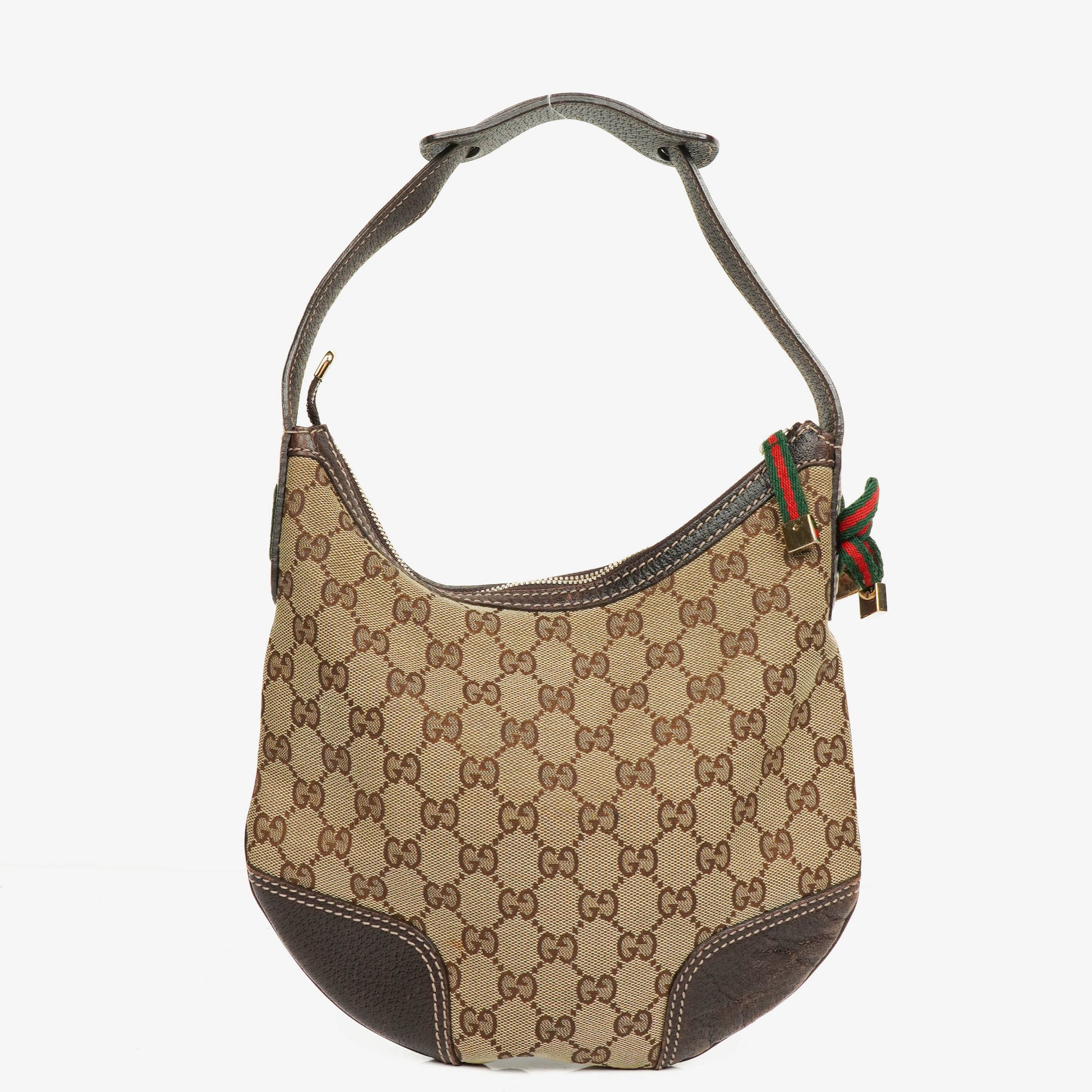 Gucci Small Princy Schultertasche aus Monogram GG Canvas in Beige und Ebony