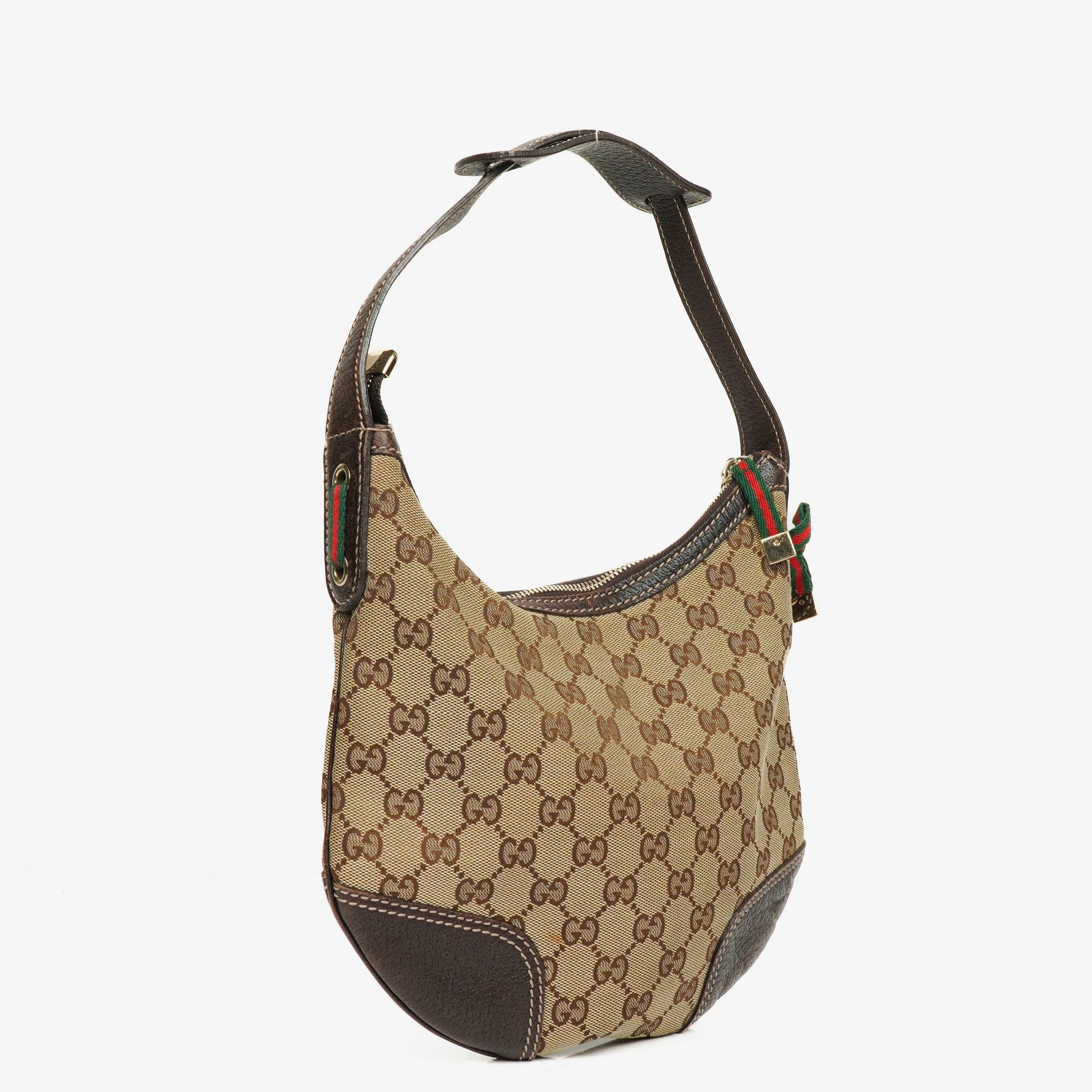 Gucci Small Princy Schultertasche aus Monogram GG Canvas in Beige und Ebony
