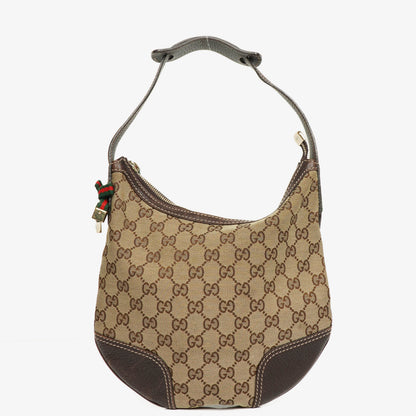 Gucci Small Princy Schultertasche aus Monogram GG Canvas in Beige und Ebony