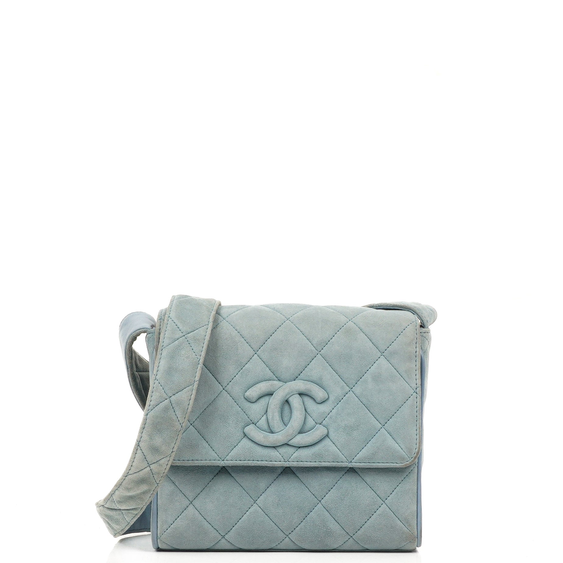 Chanel Small CC Flap Crossbody Tasche aus hellblauem gestepptem Wildleder