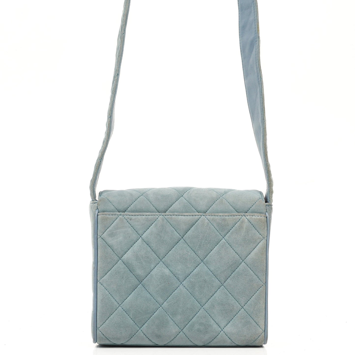 Chanel Small CC Flap Crossbody Tasche aus hellblauem gestepptem Wildleder