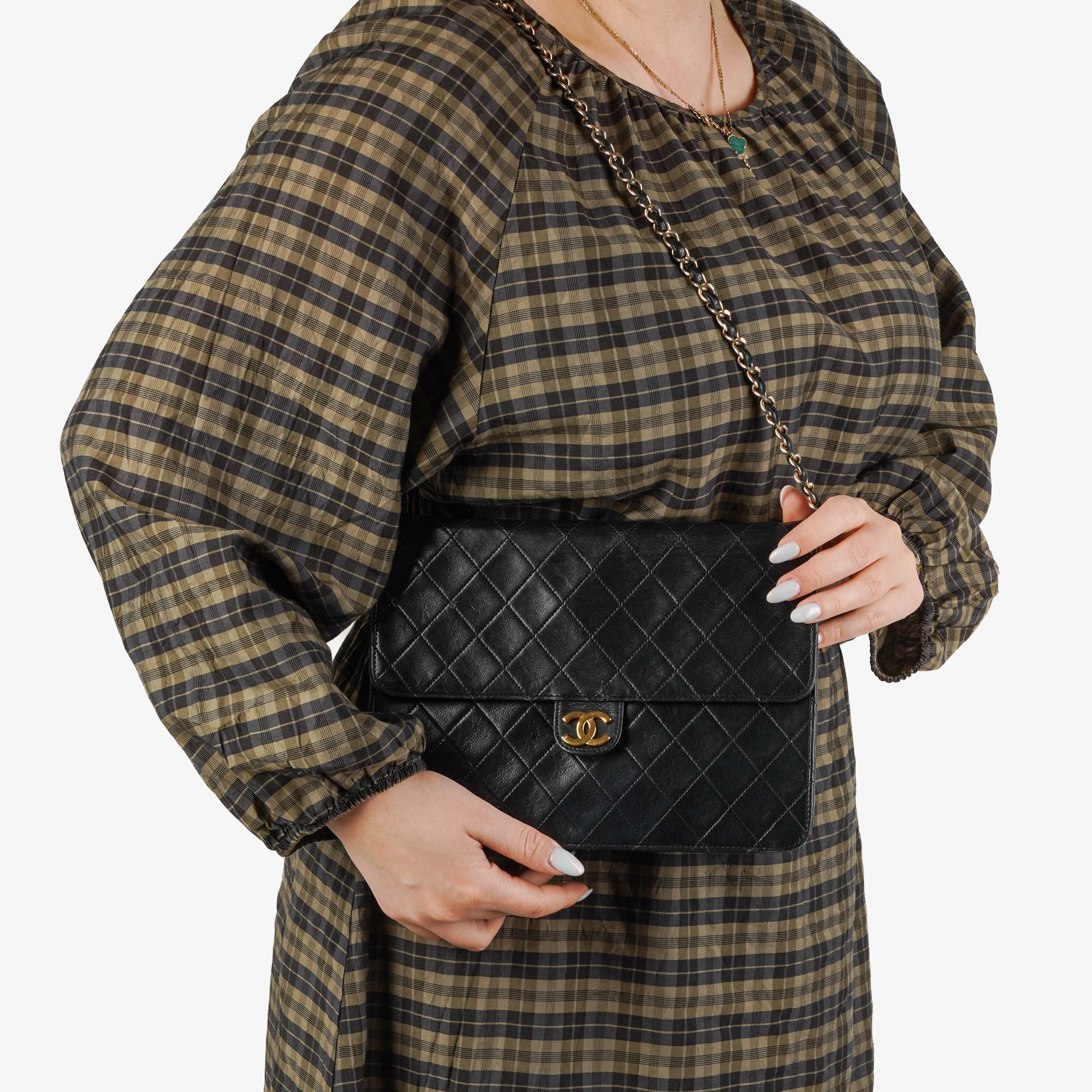 Chanel Classic Single Flap Tasche aus gestepptem Lammleder mit 24K vergoldeter Hardware