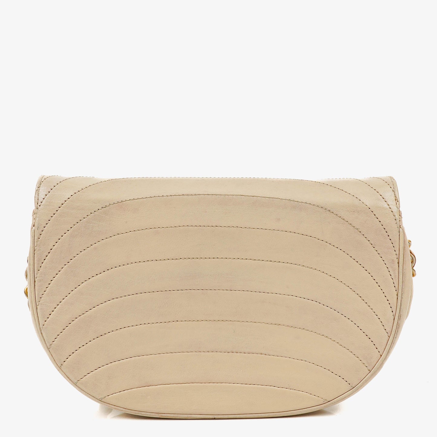 Chanel Half Moon Klappentasche aus beigem gestepptem Lammleder