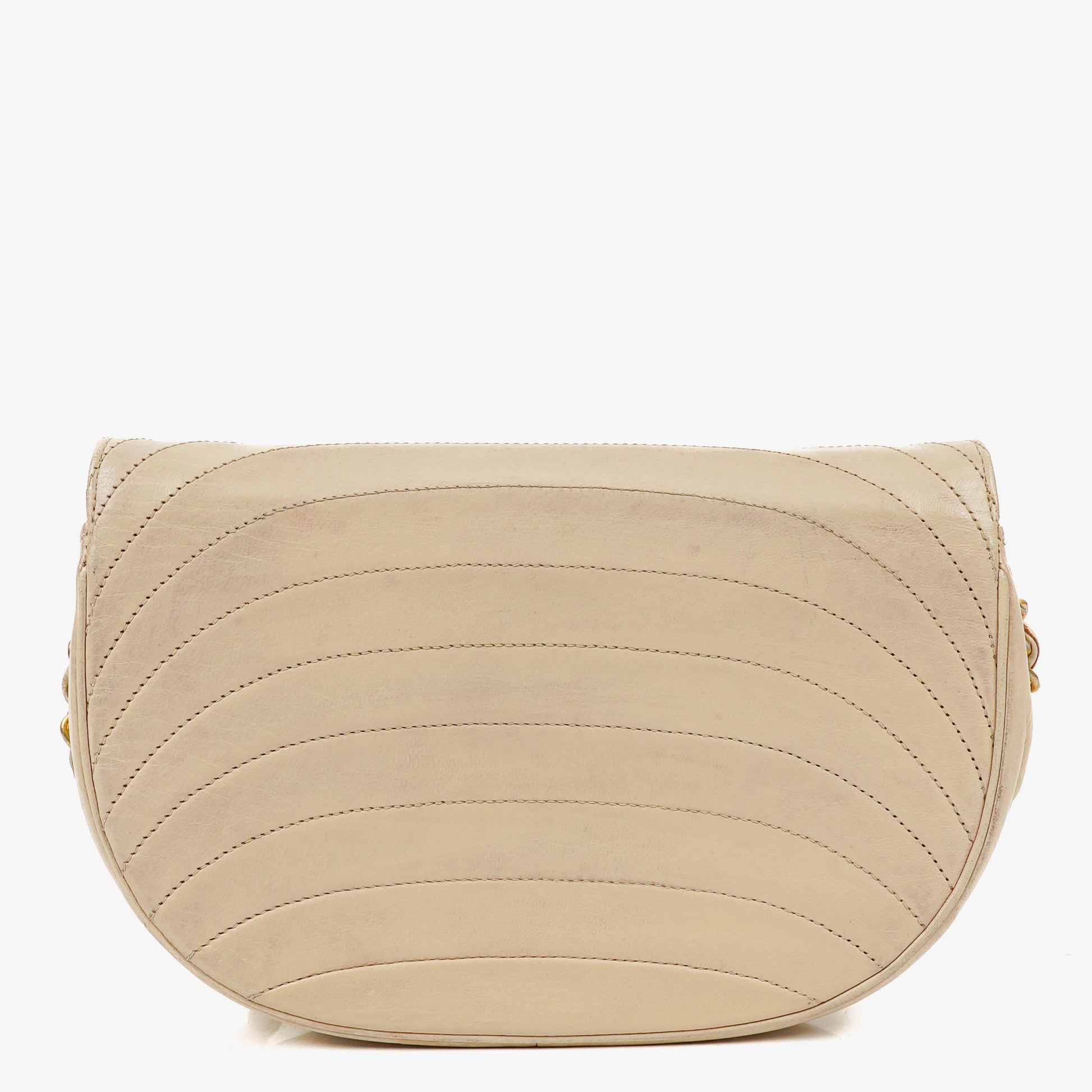 Chanel Half Moon Klappentasche aus beigem gestepptem Lammleder