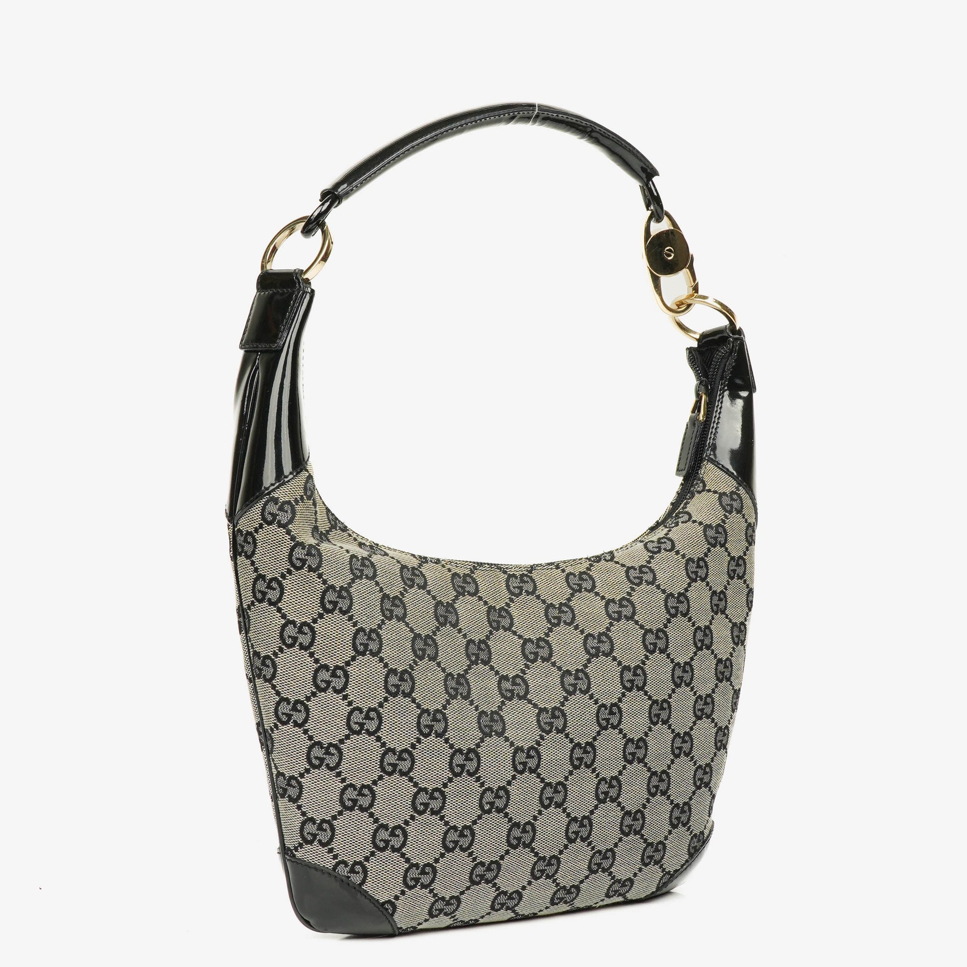 Gucci Hobo Bag aus schwarzem Lackleder mit geflochtenem Henkel und Ring