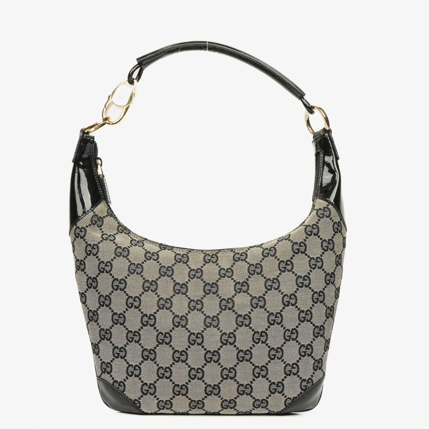 Gucci Hobo Bag aus schwarzem Lackleder mit geflochtenem Henkel und Ring