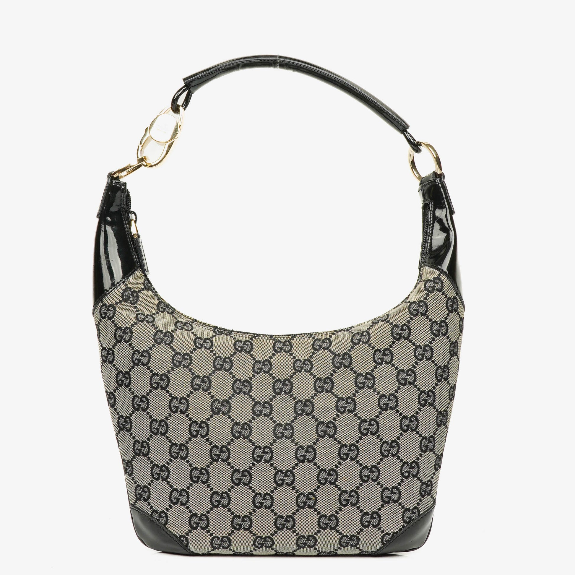 Gucci Hobo Bag aus schwarzem Lackleder mit geflochtenem Henkel und Ring